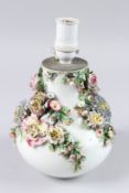 A JACOB PETIT FLORAL ENCRUSTED LAMP BASE, 8in high exc lamp holder.
