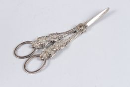 A PAIR OF VICTORIAN CAST SILVER GRAPE SHEARS, Sheffield 1843, maker AH.