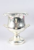 A PLATED URN SHAPED CHAMPAGNE COOLER, with removable liner, 13in high.