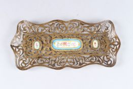 A GOOD SEVRES PORCELAIN AND GILT METAL PIN TRAY with floral porcelain panels. 11ins high.