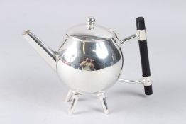 A CHRISTOPHER DRESSER STYLE PLATED GLOBULAR SHAPE TEAPOT.