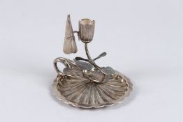 A VICTORIAN SILVER CHAMBER STICK AND SNUFFER, of naturalistic form, London 1854, maker Yapp &