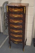 A FRENCH STYLE MARQUETRY AND ORMOLU MOUNTED SEMAINIER.
