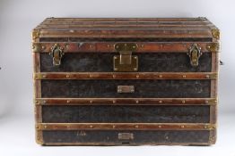 LOUIS VUITTON, A GOOD TRAVELLING TRUNK, with chequerboard fabric covering, wooden, leather