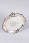 A GOOD, HEAVY, GEORGE III SILER SALVER, shell cast and gadroon border on three anthemion feet,