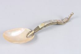 A VERY FINE AND LARGE 19TH CENTURY THAI MOTHER OF PEARL AND HORN CEREMONIAL LADEL. 12ins long.