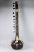 A LARGE 19TH CENTURY - EARLY 2TH CENTURY INDIAN BONE INLAID SITAR.