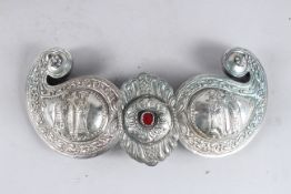 A VERY FINE AND LARGE 19TH CENTURY OTTOMAN BALKAN WHITE METAL CEREMONIAL BELT BUCKLE with