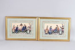 A GOOD PAIR OF 19TH CENTURY CHINESE PITH PAINTINGS, each depicting a seated dignitary in an