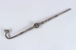 AN OTTOMAN TURKISH SILVER PIPE. 16ins long.