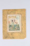 AN 18TH CENTURY PERSIAN SAFAVID MINIATURE PAINTING,. Image5ins x 3.75ins, unframed.