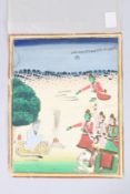 A 19TH CENTURY INDIAN PAINTING OF KRISHNA visiting a medtating Sadu. Image 11ins x 8ins, , unframed