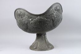 A VERY LARGE AND FINE EARLY 20TH CENTURY PERSIAN ISFANHAN TINNED COPPER JARDINIERE. 15ins high.