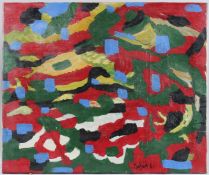 NEJAD DEVRIM (1923 - 1995) TURKISH ABSTRACT OIL ON CANVAS 20ins x 24ins Signed on reverse '61'