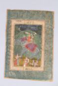 A FINE 17TH- 18TH CENTURY MUGHAL INDIAN OF A COUPLE OF A COUPLE ON AN ELEPHANT. Image 8inx x 4.
