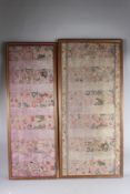 TWO 20TH CENTURY CHINESE SILKWORK LANDSCAPE PICTURES, each embroidered with numerous figures, some