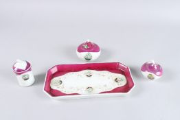 A TURKISH OTTOMAN PORCELAIN DESK SET. 9.5ins long.