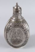 A VERY FINE EARLY 20TH CENTURY PERSIAN SILVER MOUNTED GLASS BOTTLE. 9ins high.