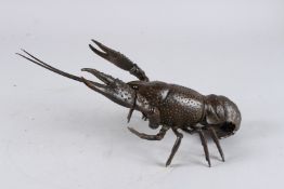 A LARGE BRONZE OKIMONO OF A LOBSTER, 11in long.