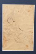 A VERY FINE 19TH CENTURY OR EARLIER, PERSIAN DRAWING OF A RECLINING YOUTH. Image 7ins x 4.5ins,