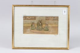 AN 18TH CENTURY INDIAN DECCANI PAINTING OG IMAM ALI AND TWO SONS HASAN AND HUSEIN. Image 4.5ins x