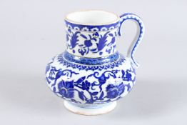 A TURKISH OTTOMAN IZNIK BLUE AND WHITE VINE JAR. 6ins high.