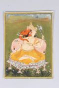 A FINE 19TH CENTURY INDIAN PAINTING OF ENTHRONED GANESH.