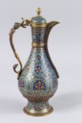 A VERY FINE 19TH CENTURY INDIAN KASHMIRI ENAMELLED AND GILDED COPPER COFFEE POT. 11.75ins high.