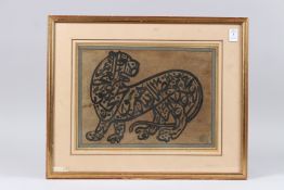A FINE 17TH - 18TH CENTURY PERSIAN SAFAVID CALLIGRAPHIC COMPOSITION IN THE FORM OF A LION. Image