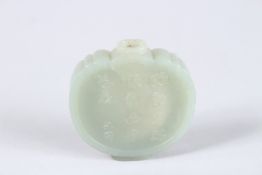 A SMALL CHINESE CARVED JADE SNUFF BOTTLE with poetry. 2ins high.