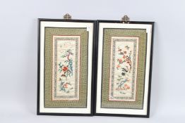 A PAIR OF FRAMED AND GLAZED CHINESE SILKWORK PICTURES.