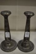 A pair of Castle pewter Art Nouveau candlesticks.