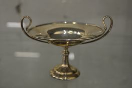 A silver twin handled pedestal tazza.