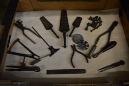 A collection of wire gauges, calipers and other collectable tools.