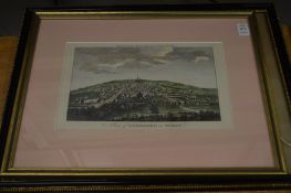 A view of Guildford, colour engraving and another engraving.