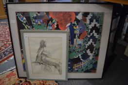 Hester Whittle, study of a seated female nude and a colourful print of children.