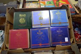 Six Bells whiskey Commemorative decanters, boxed.