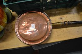 Copper bed warming pan, brass door knobs etc.