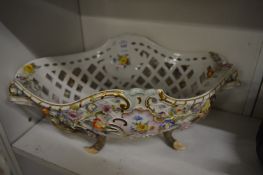 A Continental porcelain floral encrusted pierced basket.