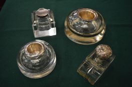 Silver mounted glass inkwells.