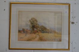 Soper, farm worker in a rural landscape, watercolour.