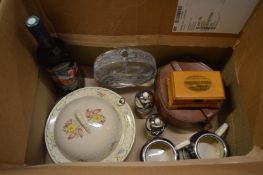 A 50th anniversary bottle of wine, stud box, Mauchline ware box etc.