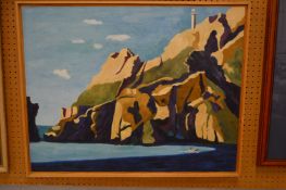 Lesley Giles, coastal view, oil on canvas.