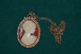 A cameo pendant and chain.