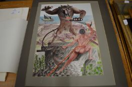 Julia Parker, Theseus and the Minotaur, ink and watercolour and another of a sleeping woman,