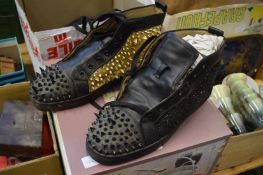 A pair of Christian Louboutin gold and black studded ankle boots and other foot ware, sizes approx