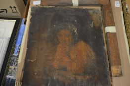 An oleographic print of a young girl (faults).