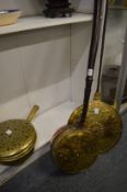 Three Dutch brass bed warming pans.