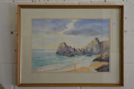 Elizabeth Parr, Kynance Cove, Cornwall, watercolour, signed.