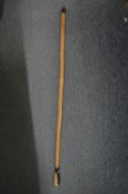 An unusual walking stick, the handle inset with a hard stone.